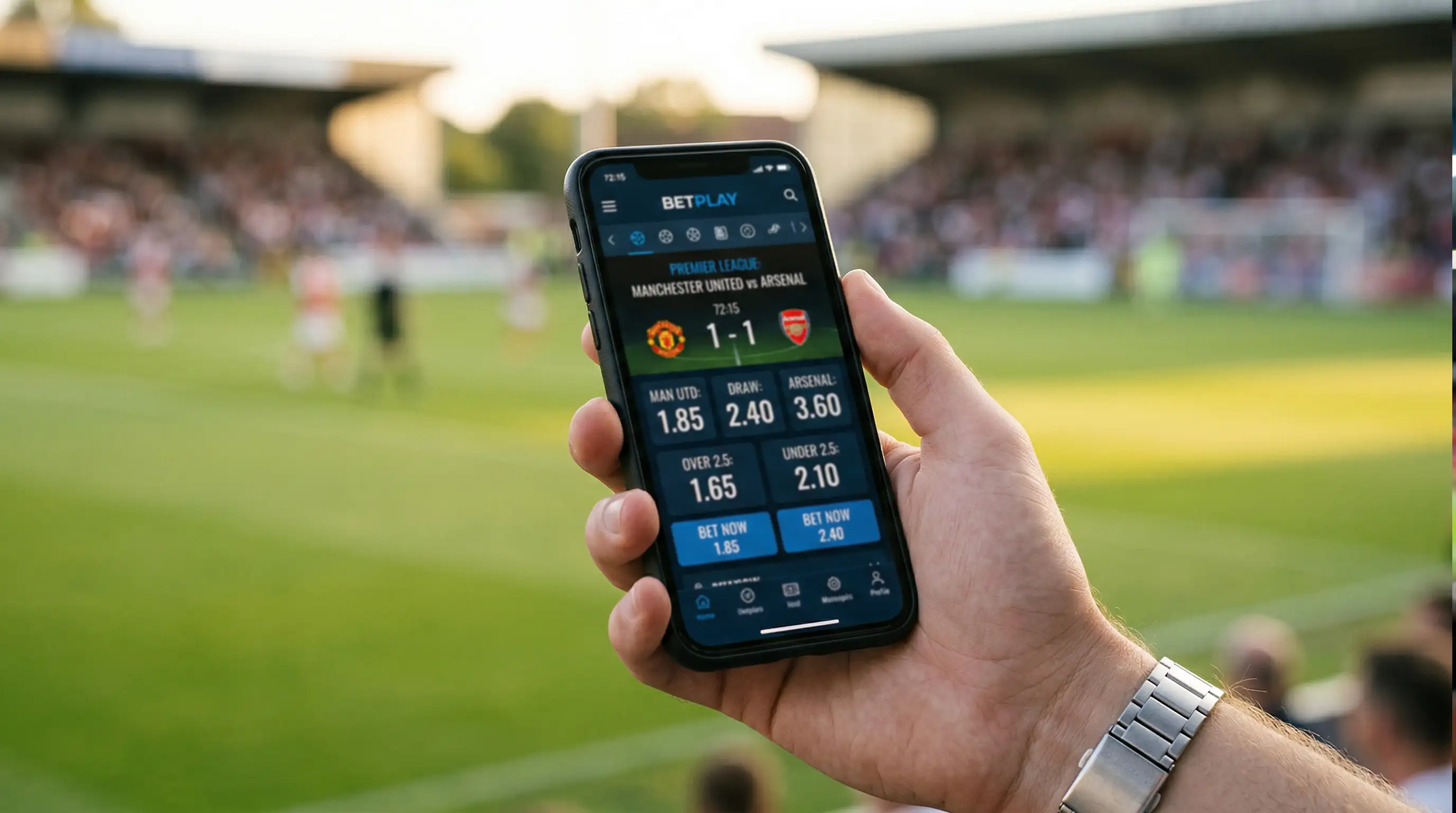 Quadro com odds decimais de um jogo de futebol e uma caneta a apontar para os números