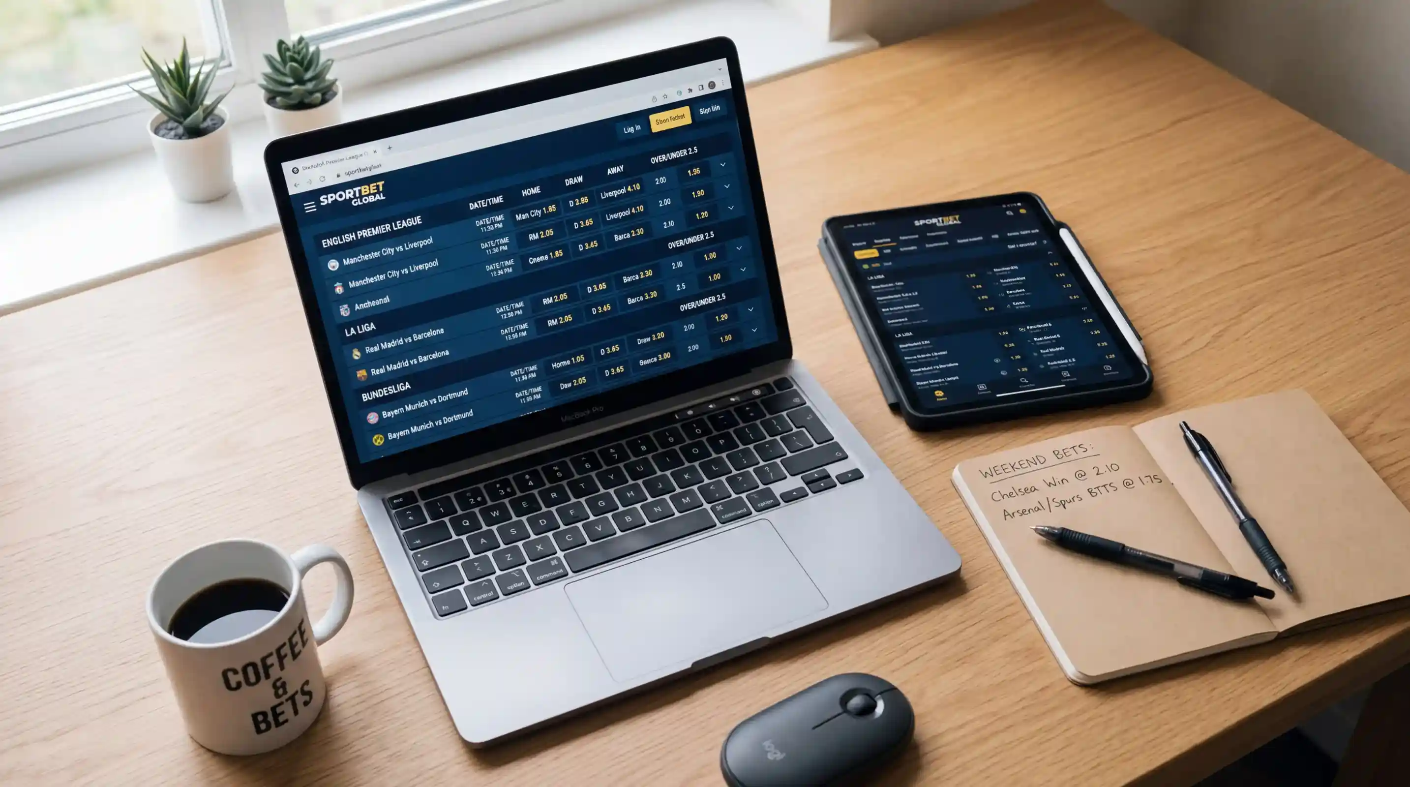 Ecrã de computador portátil com odds de futebol de diferentes operadores lado a lado